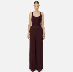 Top, T-Shirt & Body|Elisabetta Franchi Top in lana merino con logo jacquard RougeNoir