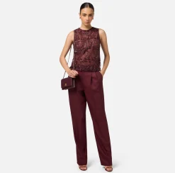 Top, T-Shirt & Body|Elisabetta Franchi Top in tulle ricamato con paillettes pixel RougeNoir