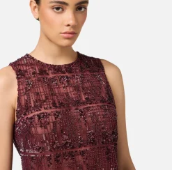 Top, T-Shirt & Body|Elisabetta Franchi Top in tulle ricamato con paillettes pixel RougeNoir