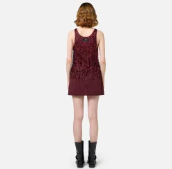 Top, T-Shirt & Body|Elisabetta Franchi Top in tulle ricamato con frange di paillettes RougeNoir