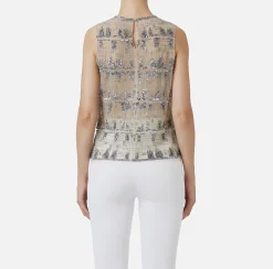 Top, T-Shirt & Body|Elisabetta Franchi Top in tulle ricamato con paillettes pixel Steel