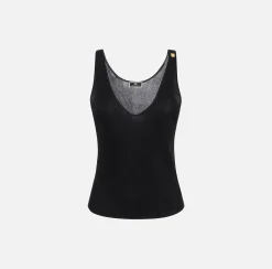 Top, T-Shirt & Body|Elisabetta Franchi Top in viscosa a costina plissé Nero