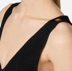 Top, T-Shirt & Body|Elisabetta Franchi Top in viscosa a costina plissé Nero