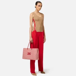 Top, T-Shirt & Body|Elisabetta Franchi Top in viscosa con bande logate Camel/RedPassion