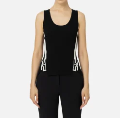 Top, T-Shirt & Body|Elisabetta Franchi Top in viscosa con bande logate Nero/Burro