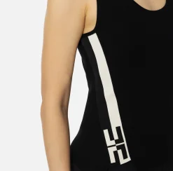 Top, T-Shirt & Body|Elisabetta Franchi Top in viscosa con bande logate Nero/Burro