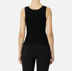 Top, T-Shirt & Body|Elisabetta Franchi Top in viscosa con bande logate Nero/Burro