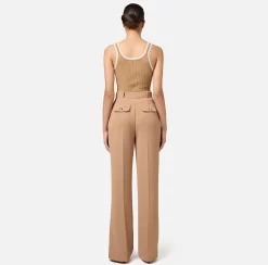 Top, T-Shirt & Body|Elisabetta Franchi Top in viscosa con logo college Camel/Burro