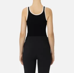 Top, T-Shirt & Body|Elisabetta Franchi Top in viscosa con logo college Nero/Burro