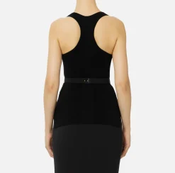 Top, T-Shirt & Body|Elisabetta Franchi Top in viscosa e seta a costine con ricamo logo Nero
