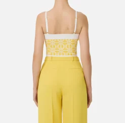 Top, T-Shirt & Body|Elisabetta Franchi Top logo in misto viscosa jacquard Mimosa/Avorio