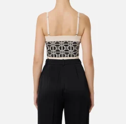 Top, T-Shirt & Body|Elisabetta Franchi Top logo in misto viscosa jacquard Nero/Burro