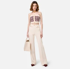 Top, T-Shirt & Body|Elisabetta Franchi Top logo in misto viscosa jacquard RougeNoir/Burro