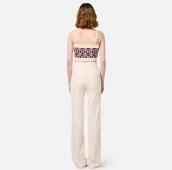 Top, T-Shirt & Body|Elisabetta Franchi Top logo in misto viscosa jacquard RougeNoir/Burro