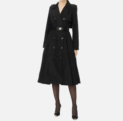 Giacche & Trench|Elisabetta Franchi Trench in nylon con gonna a ruota e cintura Nero