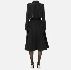 Giacche & Trench|Elisabetta Franchi Trench in nylon con gonna a ruota e cintura Nero