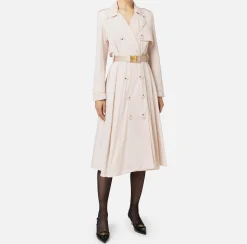 Giacche & Trench|Elisabetta Franchi Trench in nylon con gonna a ruota e cintura Lattice