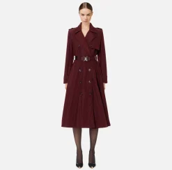 Giacche & Trench|Elisabetta Franchi Trench in nylon con gonna a ruota e cintura Navy