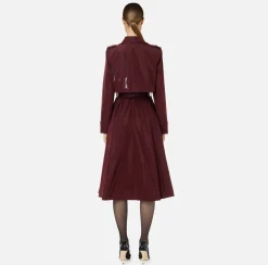 Giacche & Trench|Elisabetta Franchi Trench in nylon con gonna a ruota e cintura Navy