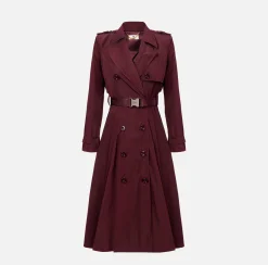 Giacche & Trench|Elisabetta Franchi Trench in nylon con gonna a ruota e cintura RougeNoir