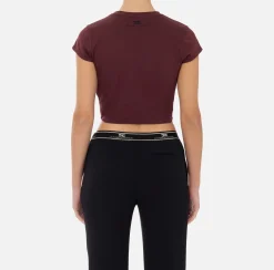 Top, T-Shirt & Body|Elisabetta Franchi T-shirt cropped in jersey con zip RougeNoir