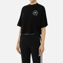 Top, T-Shirt & Body|Elisabetta Franchi T-shirt cropped in jersey con logo Nero