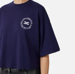 Top, T-Shirt & Body|Elisabetta Franchi T-shirt cropped in jersey con logo Navy