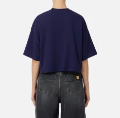 Top, T-Shirt & Body|Elisabetta Franchi T-shirt cropped in jersey con logo Navy