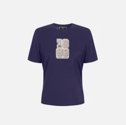 Top, T-Shirt & Body|Elisabetta Franchi T-shirt in cotone con patch logo stile college Navy