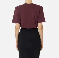 Top, T-Shirt & Body|Elisabetta Franchi T-shirt in cotone con patch logo stile college RougeNoir