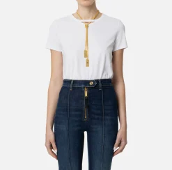 Top, T-Shirt & Body|Elisabetta Franchi T-shirt in jersey con collana Gesso