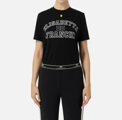 Top, T-Shirt & Body|Elisabetta Franchi T-shirt in jersey con logo college Nero