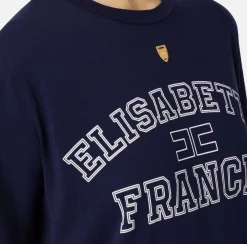 Top, T-Shirt & Body|Elisabetta Franchi T-shirt in jersey con logo college Navy