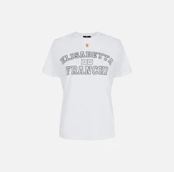 Top, T-Shirt & Body|Elisabetta Franchi T-shirt in jersey con logo college Gesso