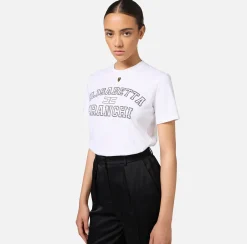 Top, T-Shirt & Body|Elisabetta Franchi T-shirt in jersey con logo college Gesso