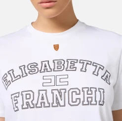 Top, T-Shirt & Body|Elisabetta Franchi T-shirt in jersey con logo college Gesso