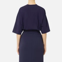 Top, T-Shirt & Body|Elisabetta Franchi T-shirt in jersey con maxi logo sulle maniche Navy