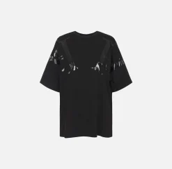 Top, T-Shirt & Body|Elisabetta Franchi T-shirt in jersey con maxi logo sulle maniche Nero