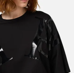 Top, T-Shirt & Body|Elisabetta Franchi T-shirt in jersey con maxi logo sulle maniche Nero