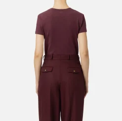 Top, T-Shirt & Body|Elisabetta Franchi T-shirt in jersey con ricamo logo RougeNoir