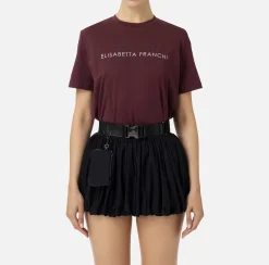 Top, T-Shirt & Body|Elisabetta Franchi T-shirt in jersey con strass logo RougeNoir