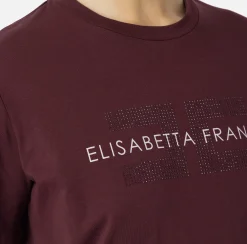 Top, T-Shirt & Body|Elisabetta Franchi T-shirt in jersey con strass logo RougeNoir