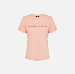 Top, T-Shirt & Body|Elisabetta Franchi T-shirt in jersey con strass logo PeachRose