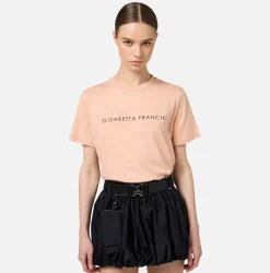 Top, T-Shirt & Body|Elisabetta Franchi T-shirt in jersey con strass logo PeachRose