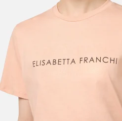 Top, T-Shirt & Body|Elisabetta Franchi T-shirt in jersey con strass logo PeachRose
