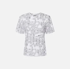 Top, T-Shirt & Body|Elisabetta Franchi T-shirt in jersey lettering grande Gesso/Nero