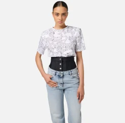 Top, T-Shirt & Body|Elisabetta Franchi T-shirt in jersey lettering grande Gesso/Nero