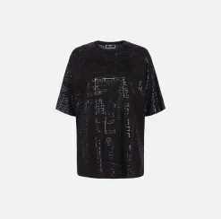 Top, T-Shirt & Body|Elisabetta Franchi T-shirt in jersey lettering lucido Nero