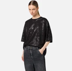 Top, T-Shirt & Body|Elisabetta Franchi T-shirt in jersey lettering lucido Nero