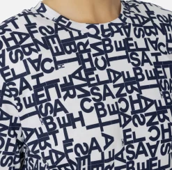 Top, T-Shirt & Body|Elisabetta Franchi T-shirt in jersey lettering piccolo Gesso/Navy